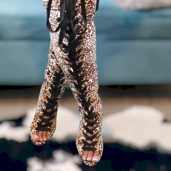 🔥SEXY🔥Camel Leopard Velvet OVER THE KNEE Boot - Picture 6 of 13